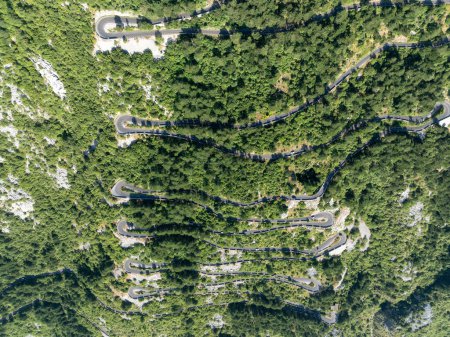Aerial view of a mountain serpentine road in Kotor, Montenegro