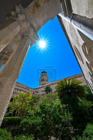 Beautiful view of historic courtyard Franciscan of the famous Church and Monastery in Dubrovnik, Dalmatia region, Croatia