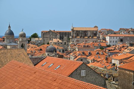 Aerial view of the Old City and its orange rooftops of Dubrovnik in Croatia.