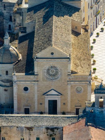The ancient Santa Maria Assunta cathedral in the downtown of the picturesque Italian town of Gravina in Puglia, Bari, Italy.