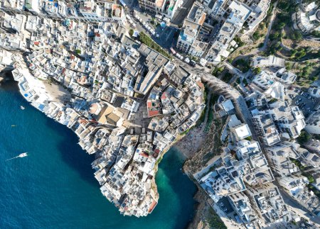 Photo for Polignano a Mare drone shot. Aerial view shot of Cala Paura in Puglia, Polignano. Most famous beach in South Italy. - Royalty Free Image