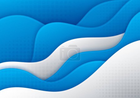 Photo for Abstract blue wavy pattern design of sea with white stripe template. Overlapping with shadow 3D style background. Vector - Royalty Free Image