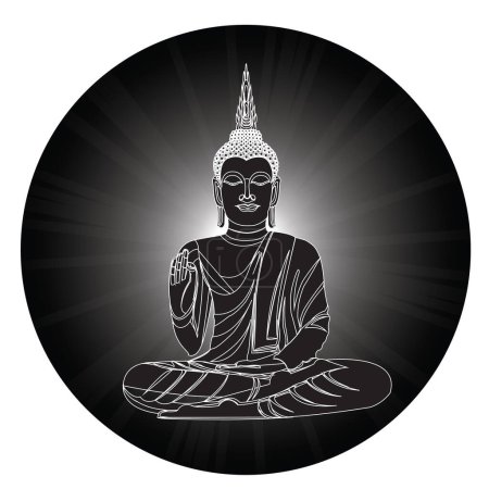 Illustration for Black Buddha silhouette against grey background - Royalty Free Image
