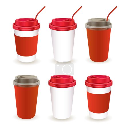 Set of Paper Cup and plastic cover with a tube on white background
