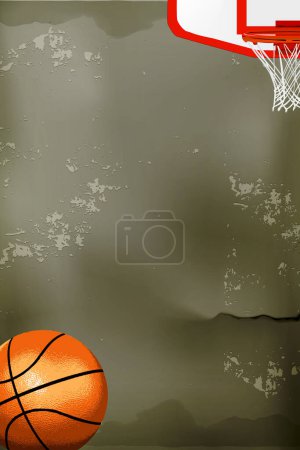 Téléchargez les illustrations : Basketball on concrete and hoop on stone wall. - en licence libre de droit