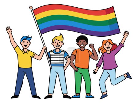 Las personas LGBTQ celebran con la bandera Pride Rainbow. Mes del orgullo.