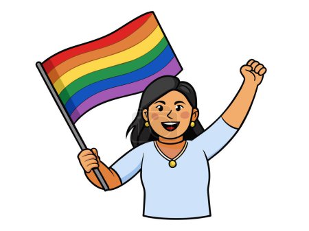 LGBTQ woman celebrate with Pride Rainbow flag. PRIDE month.