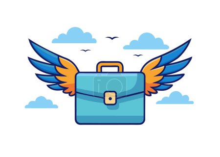 A briefcase with wings soaring through the sky, depicting entrepreneurial freedom. Generative AI.