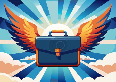 A briefcase with wings soaring through the sky, depicting entrepreneurial freedom. Generative AI.