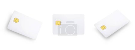 Téléchargez les photos : Modèles de cartes de crédit bancaires en plastique. Carte à puce de crédit vierge sur fond blanc pour les entreprises et les finances, maquette de paiement de la technologie numérique, concept de paiement en ligne. - en image libre de droit
