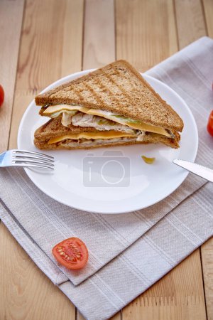 Photo for Healthy appetizer - vegan sandwich with vegetables and oyster mushroom. Highly nutritious, promote heart and immune system health, antioxidant and anti-inflammatory effects - Royalty Free Image