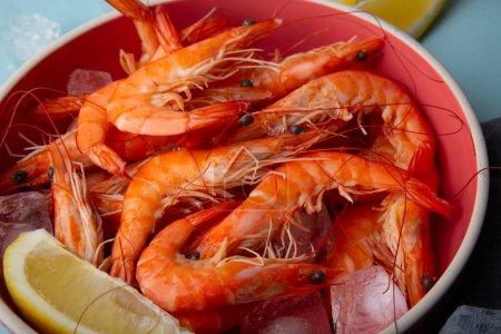 Arrangement of prawns in a bowl, freshness and flavor, restaurant marketing or food photography concept