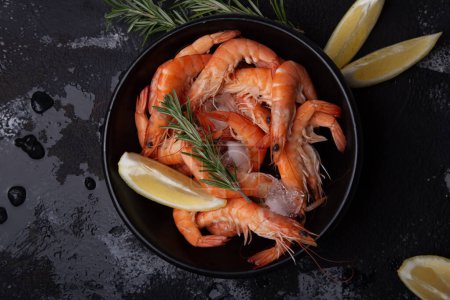 Chilled seafood succulent prawns ready to be served, for restaurant menus or cooking class material.