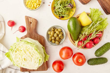 Vegan menu for low carb, FODMAP, Keto diet food. Vegetables, fruits, avocado, greens, olives. Healthy lifestyle. Detox concept.