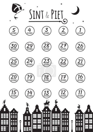 Illustration for Sinterklaas or Saint Nicholas silhouette Countdown calendar (aftelkalender) template - vector illustration - Royalty Free Image
