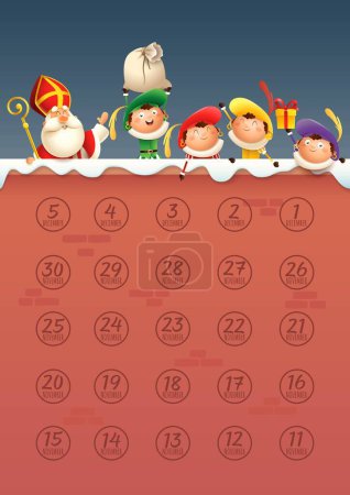 Illustration for Sinterklaas or Saint Nicholas with friends (aftelkalender) Countdown calendar template - vector illustration - Royalty Free Image