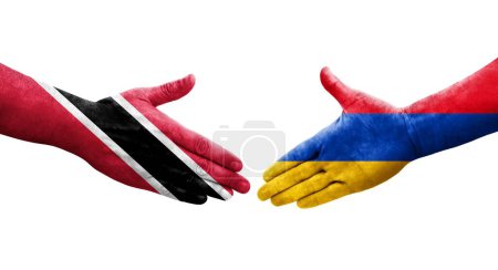 Téléchargez les photos : Poignée de main entre l'Arménie et Trinité Tobago drapeaux peints sur les mains, image transparente isolée. - en image libre de droit