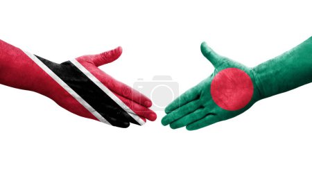 Téléchargez les photos : Poignée de main entre le Bangladesh et Trinité Tobago drapeaux peints sur les mains, image transparente isolée. - en image libre de droit