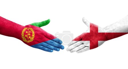Foto de Apretón de manos entre Inglaterra y Eritrea banderas pintadas en las manos, imagen transparente aislada. - Imagen libre de derechos