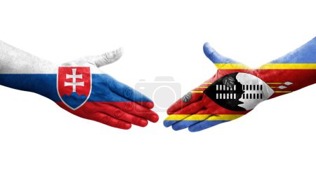 Foto de Apretón de manos entre Eswatini y Eslovaquia banderas pintadas en las manos, imagen transparente aislada. - Imagen libre de derechos