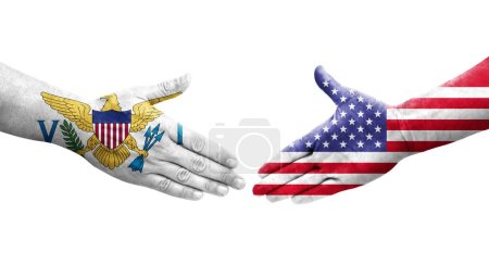 Foto de Apretón de manos entre EE.UU. y las Islas Vírgenes banderas pintadas en las manos, imagen transparente aislada. - Imagen libre de derechos