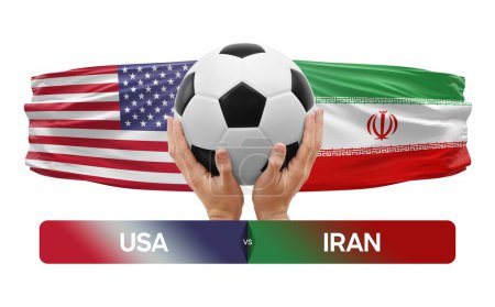 Konzept für Fußballwettkämpfe USA vs Iran Nationalmannschaften.