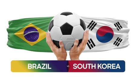 Photo for Brazil vs South Korea national teams soccer football match competition concept. - Royalty Free Image
