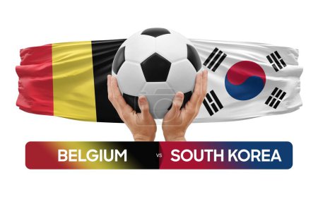 Belgien vs Südkorea Fußballspiel-Wettkampfkonzept der Nationalmannschaften.