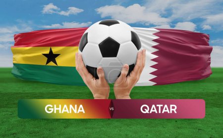 Photo for Ghana vs Qatar national teams soccer football match competition concept. - Royalty Free Image