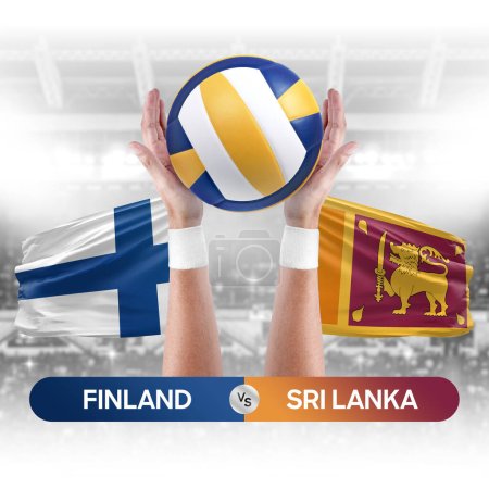 Photo for Finland vs Sri Lanka national teams volleyball volley ball match competition concept. - Royalty Free Image