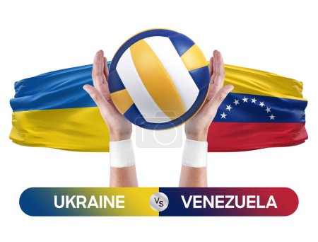 Foto de Ucrania vs Venezuela Selecciones nacionales voleibol voleibol partido concepto de competencia. - Imagen libre de derechos