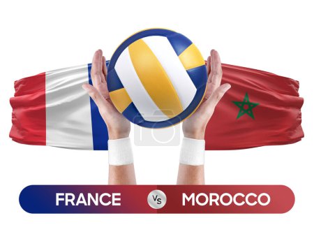 Téléchargez les photos : France vs Maroc équipes nationales volley-ball match concept de compétition. - en image libre de droit