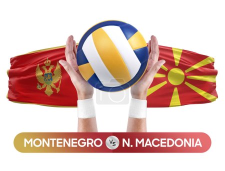 Foto de Montenegro vs Macedonia del Norte equipos nacionales voleibol voleibol partido concepto de competencia. - Imagen libre de derechos
