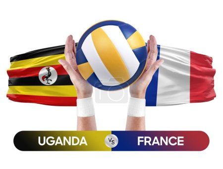 Photo for Uganda vs France national teams volleyball volley ball match competition concept. - Royalty Free Image