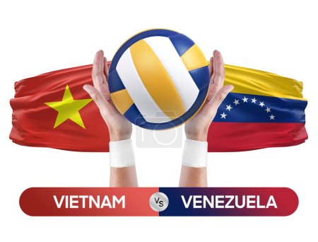 Photo for Vietnam vs Venezuela national teams volleyball volley ball match competition concept. - Royalty Free Image