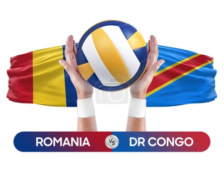 Romania vs Dr Congo national teams volleyball volley ball match competition concept.