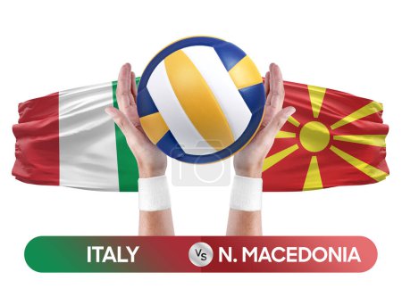 Téléchargez les photos : Italie vs Macédoine du Nord équipes nationales volley-ball match concept de compétition. - en image libre de droit