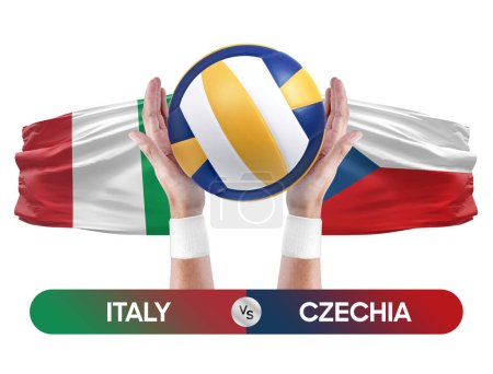Photo for Italy vs Czechia national teams volleyball volley ball match competition concept. - Royalty Free Image