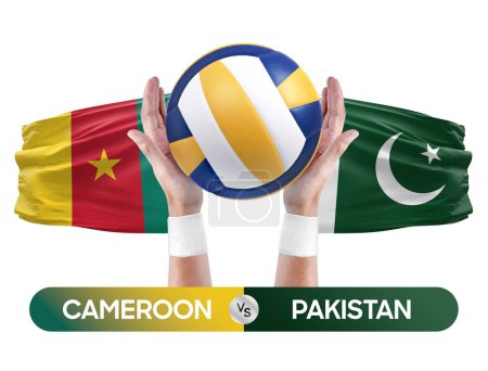 Photo for Cameroon vs Pakistan national teams volleyball volley ball match competition concept. - Royalty Free Image