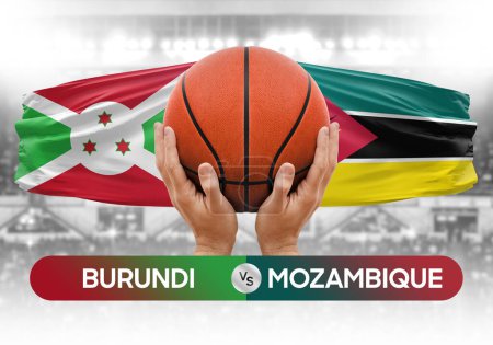 Photo for Burundi vs Mozambique national basketball teams basket ball match competition cup concept image - Royalty Free Image