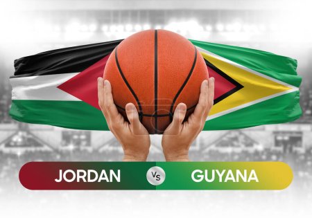 Photo for Jordan vs Guyana national basketball teams basket ball match competition cup concept image - Royalty Free Image