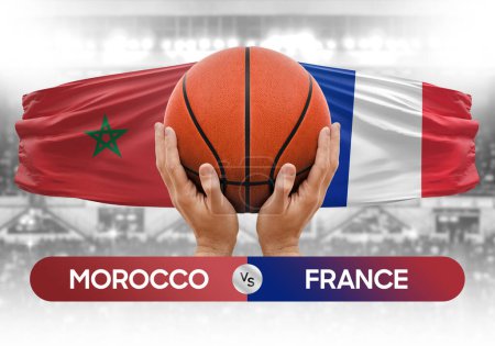 Téléchargez les photos : Maroc vs France équipes nationales de basket-ball match de basket-ball coupe concept image - en image libre de droit