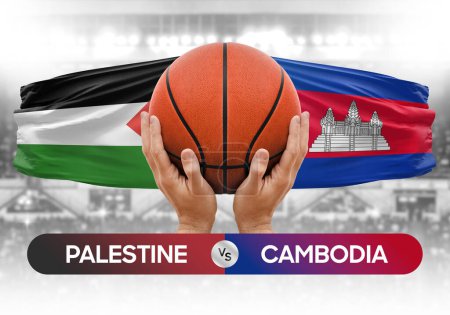 Téléchargez les photos : Palestine vs Cambodge équipes nationales de basket-ball match de basket-ball coupe concept image - en image libre de droit