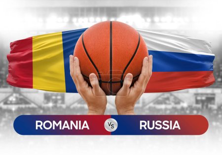 Photo for Romania vs Russia national basketball teams basket ball match competition cup concept image - Royalty Free Image