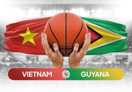 Photo for Vietnam vs Guyana national basketball teams basket ball match competition cup concept image - Royalty Free Image