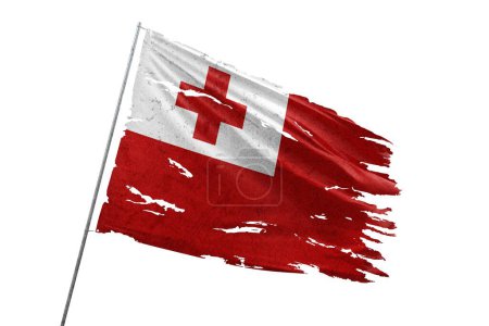 Téléchargez les photos : Drapeau déchiré Tonga sur fond transparent. - en image libre de droit
