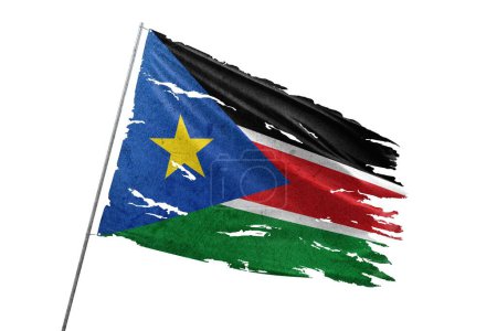 South Sudan torn flag on transparent background.