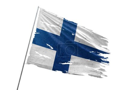 Téléchargez les photos : Finlande déchiré drapeau sur fond transparent. - en image libre de droit