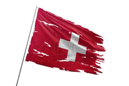 Suiza rasgó la bandera sobre fondo transparente.