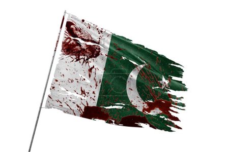 Pakistan torn flag on transparent background with blood stains.